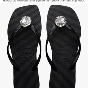 Havaianas Women's Black Flip Flops with Diamond Accent